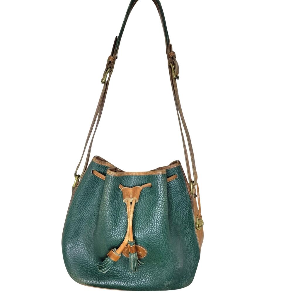 Vintage Dooney & Bourke Green & Tan Leather Bucket Purse